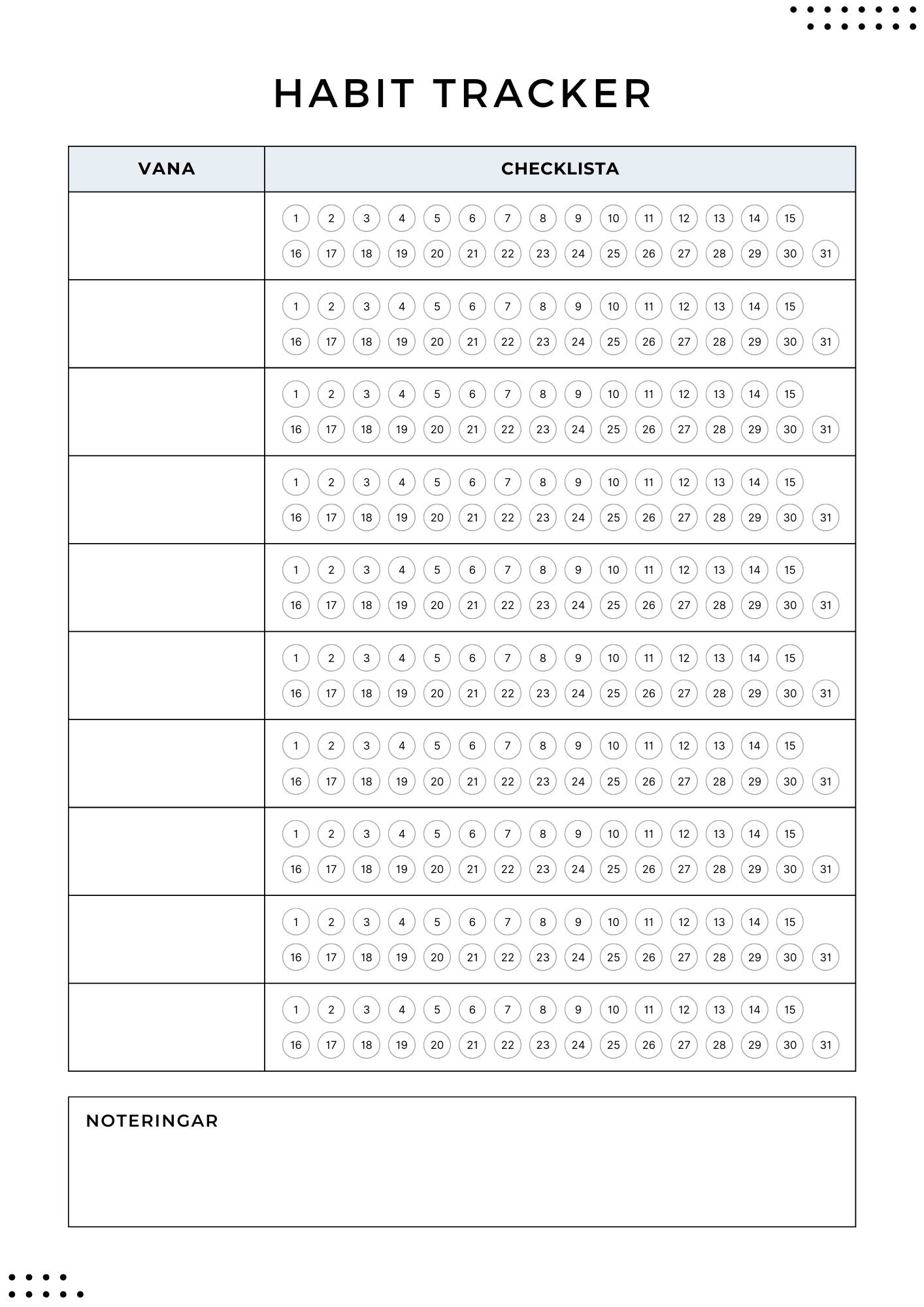 habit tracker månad